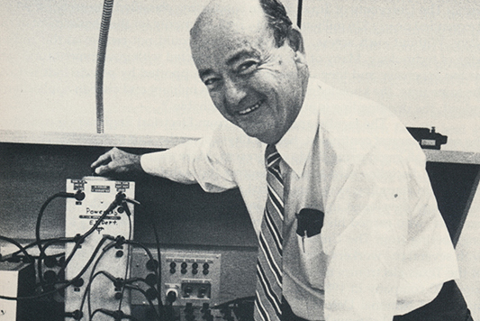 Black and white photo of Herbert Woodson, Cockrell School of Engineering emeritus faculty