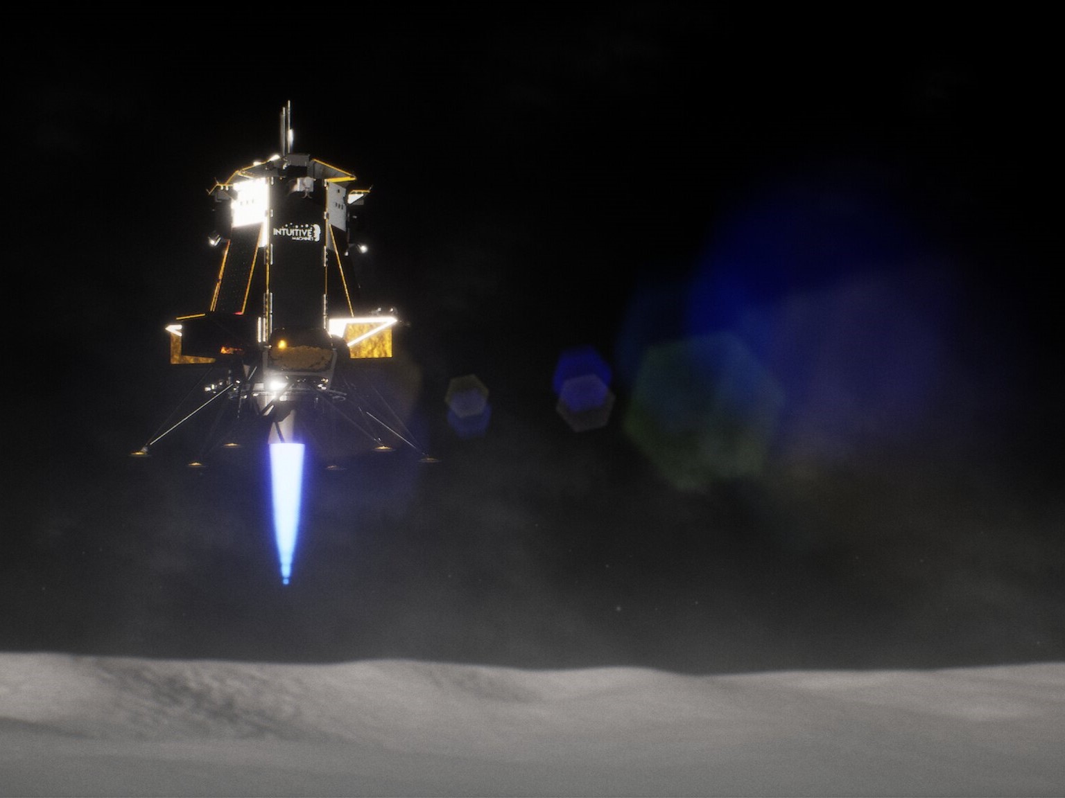 lunar lander hovering over the moon's surface