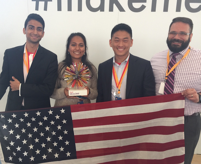Tom Connolly and three Tx engineering students holding Shell 360 prize and American flag